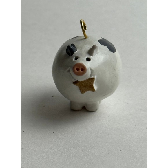Cute Ceramic Pig Figurine Ornament Hand Painted Black Spots Gold Star Charm - Picture 6 of 7